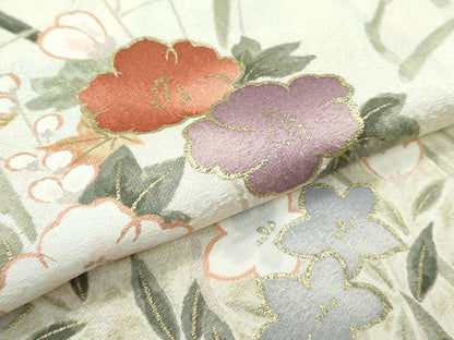 平和屋着物▽訪問着　単衣　草花文　暈し染め　金彩　正絹　逸品　CABF4534rv