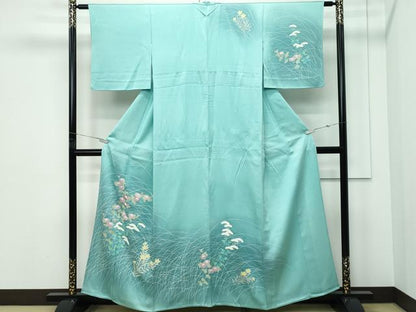 平和屋着物▽訪問着　単衣　刺繍　草花文　暈し染め　正絹　逸品　CABF4539rv