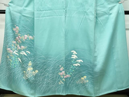 平和屋着物▽訪問着　単衣　刺繍　草花文　暈し染め　正絹　逸品　CABF4539rv