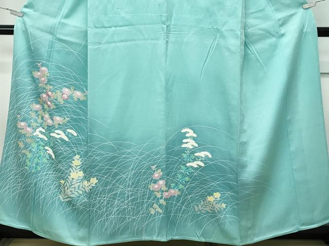 平和屋着物▽訪問着　単衣　刺繍　草花文　暈し染め　正絹　逸品　CABF4539rv