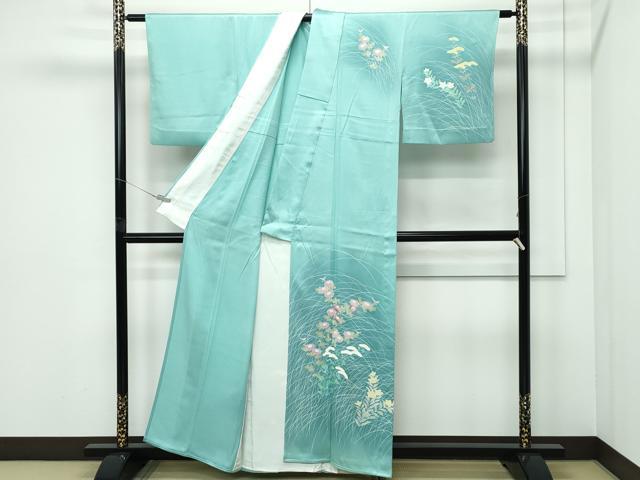 平和屋着物▽訪問着　単衣　刺繍　草花文　暈し染め　正絹　逸品　CABF4539rv