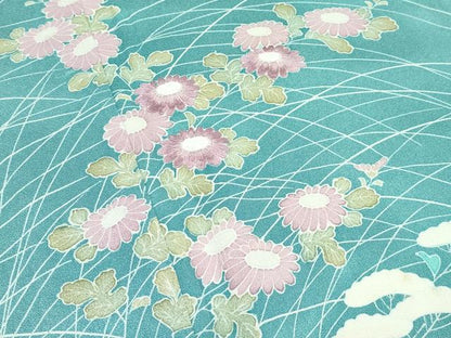 平和屋着物▽訪問着　単衣　刺繍　草花文　暈し染め　正絹　逸品　CABF4539rv
