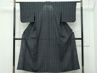 平和屋着物▽上質なお召　単衣　秋名バラ柄　正絹　逸品　未使用　CABF4540rv