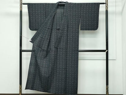平和屋着物▽上質なお召　単衣　秋名バラ柄　正絹　逸品　未使用　CABF4540rv