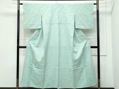 平和屋着物▽上質な色無地　単衣　錆青磁色　菱地紋　正絹　逸品　CABF4542rv