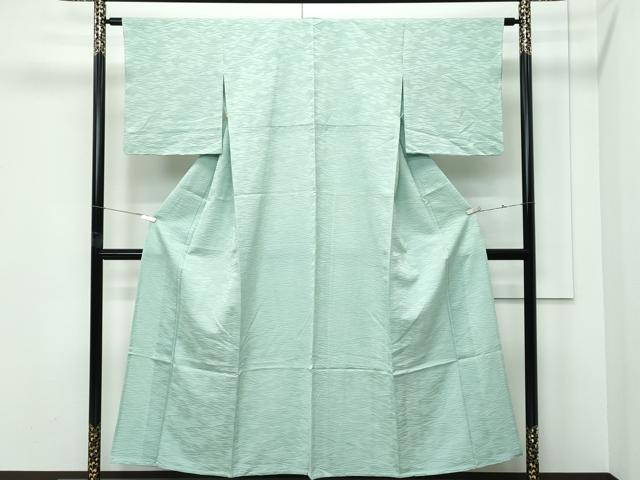 平和屋着物▽上質な色無地　単衣　錆青磁色　菱地紋　正絹　逸品　CABF4542rv