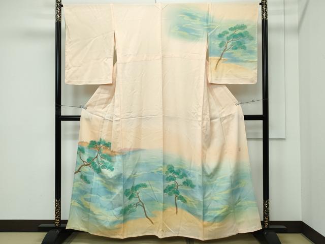 平和屋着物▽訪問着　単衣　作家物　手描き　浜松文　正絹　逸品　未使用　CABF4544rv