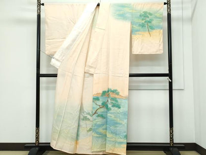 平和屋着物▽訪問着　単衣　作家物　手描き　浜松文　正絹　逸品　未使用　CABF4544rv