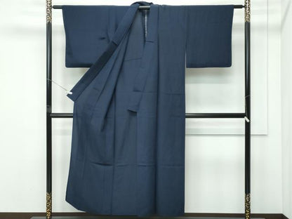 平和屋着物▽上質な色無地　単衣　青褐色　正絹　逸品　CABF4545rv