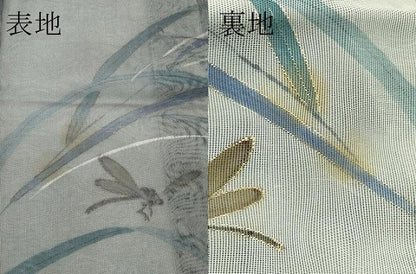 平和屋着物▽訪問着　無双　紗袷　紗×紗　手描き　トンボ　草木文　金彩　正絹　逸品　CABF4549rv