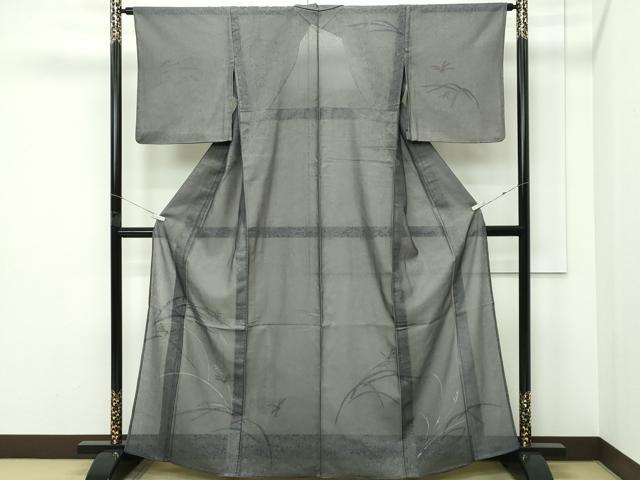 平和屋着物▽訪問着　無双　紗袷　紗×紗　手描き　トンボ　草木文　金彩　正絹　逸品　CABF4549rv