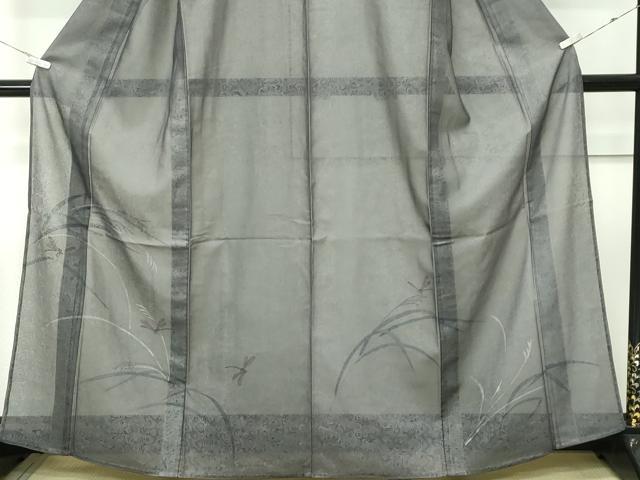 平和屋着物▽訪問着　無双　紗袷　紗×紗　手描き　トンボ　草木文　金彩　正絹　逸品　CABF4549rv