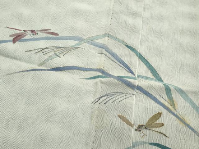 平和屋着物▽訪問着　無双　紗袷　紗×紗　手描き　トンボ　草木文　金彩　正絹　逸品　CABF4549rv