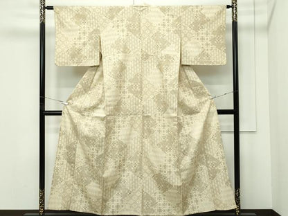 平和屋着物▽本塩沢　単衣　吉祥花文　正絹　逸品　CABF4550rv