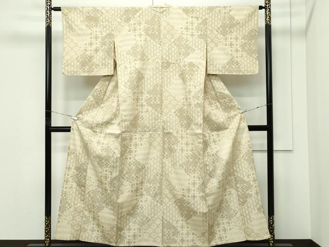 平和屋着物▽本塩沢　単衣　吉祥花文　正絹　逸品　CABF4550rv
