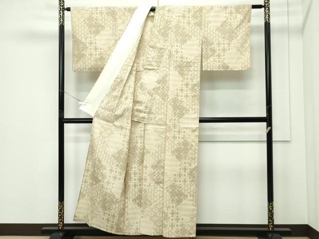平和屋着物▽本塩沢　単衣　吉祥花文　正絹　逸品　CABF4550rv