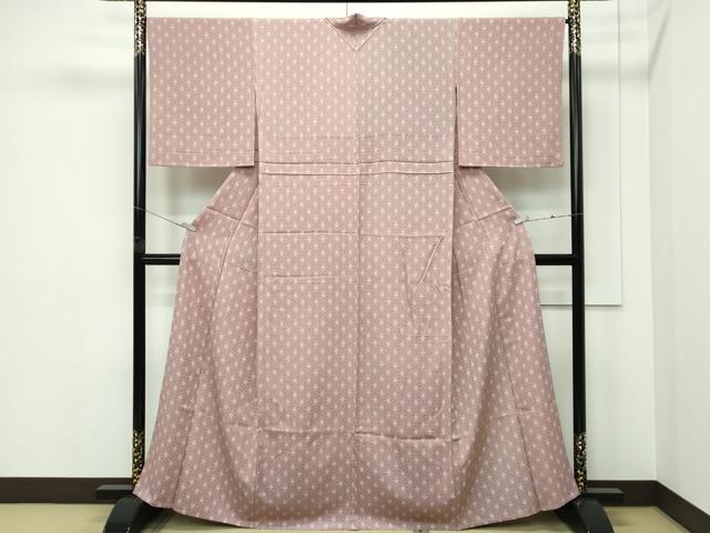 平和屋着物▽上質な小紋　単衣　麻の葉文様　正絹　逸品　CABF4551rv