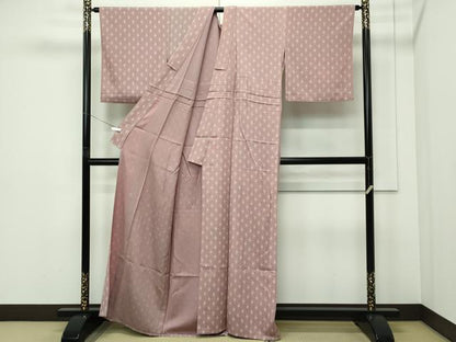 平和屋着物▽上質な小紋　単衣　麻の葉文様　正絹　逸品　CABF4551rv