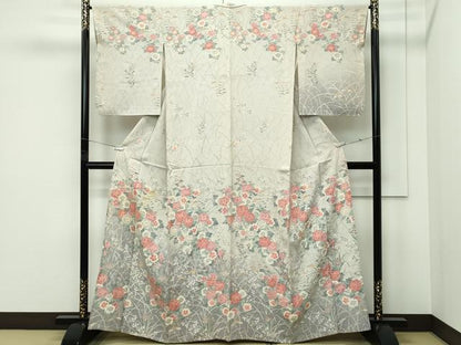 平和屋着物▽訪問着　単衣　草花文　暈し染め　金彩　正絹　逸品　CABF4554rv