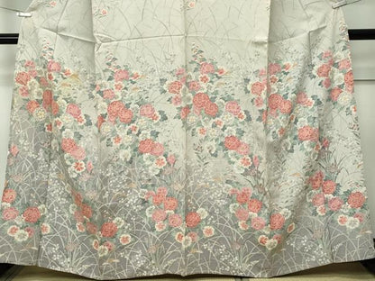 平和屋着物▽訪問着　単衣　草花文　暈し染め　金彩　正絹　逸品　CABF4554rv