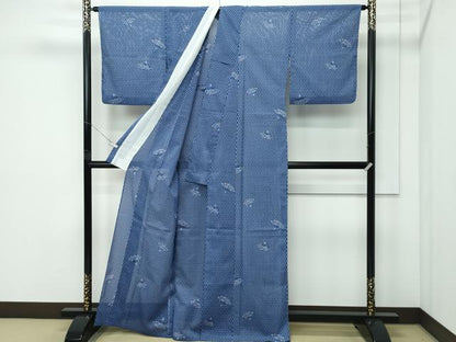 平和屋着物＊夏物 小紋 絽 扇面草花文 洗える着物 CABF4557rv