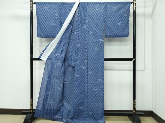 平和屋着物＊夏物 小紋 絽 扇面草花文 洗える着物 CABF4557rv