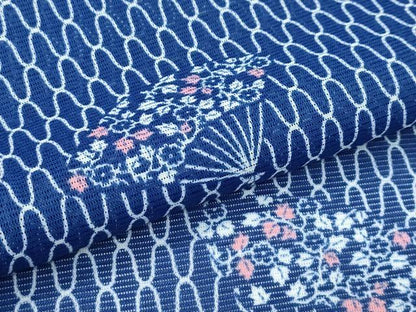 平和屋着物＊夏物 小紋 絽 扇面草花文 洗える着物 CABF4557rv