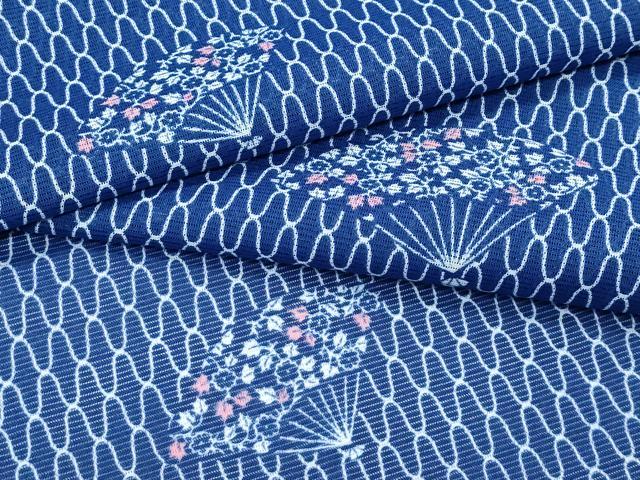 平和屋着物＊夏物 小紋 絽 扇面草花文 洗える着物 CABF4557rv