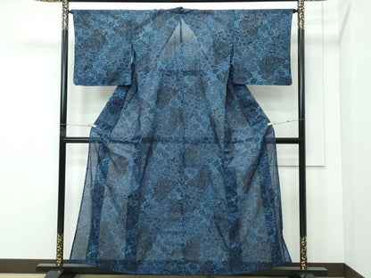 平和屋着物＊夏物 小紋 絽 切嵌菊唐草文 洗える着物 CABF4565rv