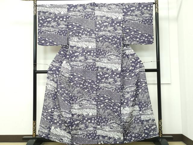 平和屋着物＊夏物 小紋 絽 遠山草花風景文 洗える着物 CABF4575rv