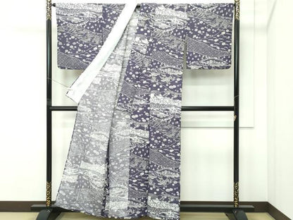 平和屋着物＊夏物 小紋 絽 遠山草花風景文 洗える着物 CABF4575rv