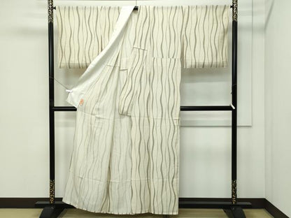 平和屋着物＊夏物 小紋 絽 よろけ縞 正絹 逸品 CABF4576rv