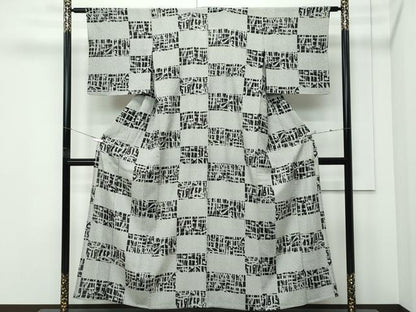 平和屋着物＊夏物 小紋 絽 市松文様 正絹 逸品 CABF4577rv
