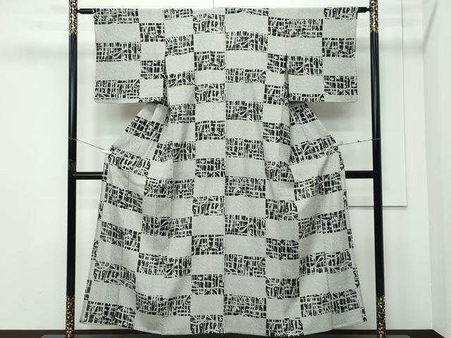 平和屋着物＊夏物 小紋 絽 市松文様 正絹 逸品 CABF4577rv