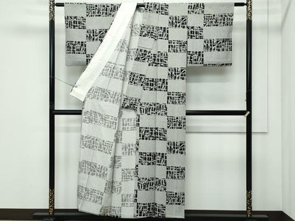 平和屋着物＊夏物 小紋 絽 市松文様 正絹 逸品 CABF4577rv