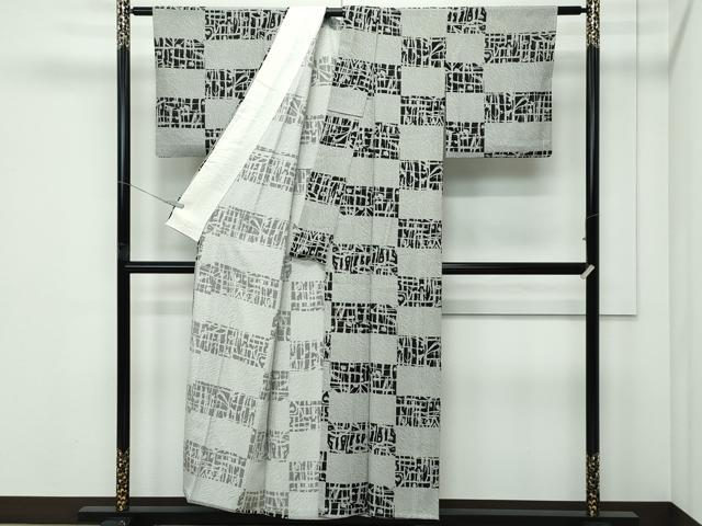 平和屋着物＊夏物 小紋 絽 市松文様 正絹 逸品 CABF4577rv