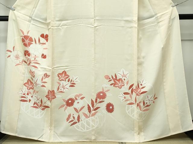 平和屋着物＊夏物 訪問着 絽 花籠文 銀彩 正絹 逸品 CABF4594rv