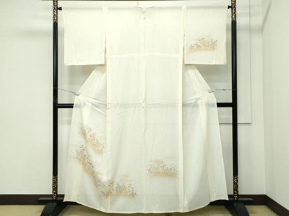 平和屋着物＊夏物 訪問着 絽 刺繍 草花文 暈し染め 金彩 正絹 逸品 CABF4603rv