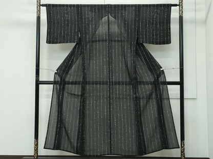 平和屋着物＊夏物 小紋 絽 文字文 黒地 正絹 逸品 未使用 CABF4604rv