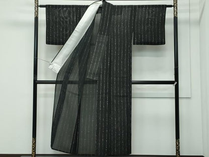 平和屋着物＊夏物 小紋 絽 文字文 黒地 正絹 逸品 未使用 CABF4604rv