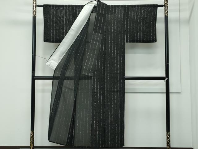 平和屋着物＊夏物 小紋 絽 文字文 黒地 正絹 逸品 未使用 CABF4604rv
