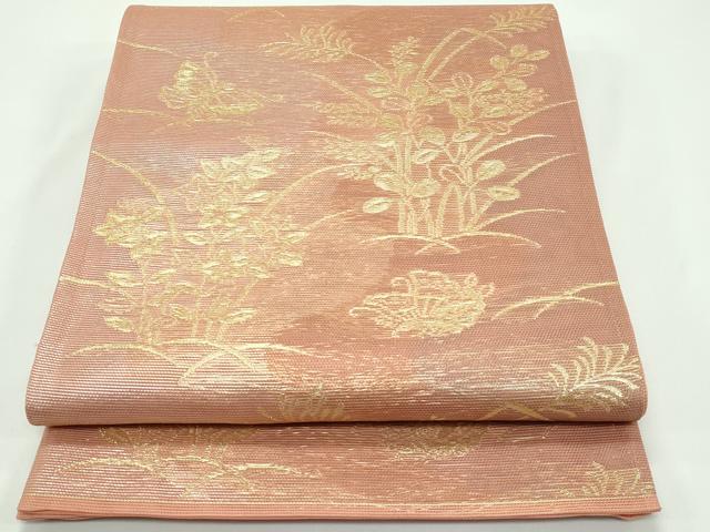 平和屋着物＊夏物 六通柄袋帯 花蝶文 金糸 正絹 逸品 CABF4609rv