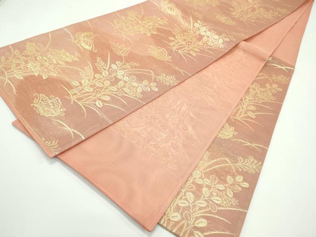 平和屋着物＊夏物 六通柄袋帯 花蝶文 金糸 正絹 逸品 CABF4609rv