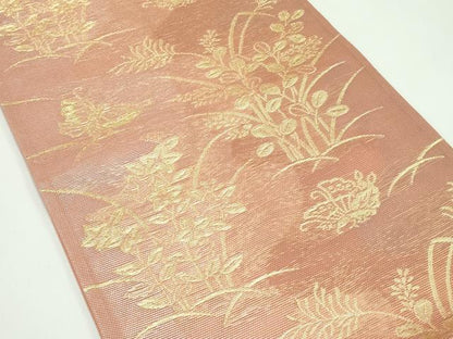 平和屋着物＊夏物 六通柄袋帯 花蝶文 金糸 正絹 逸品 CABF4609rv