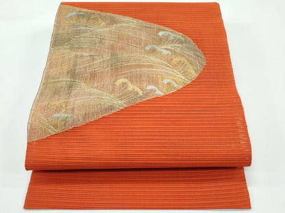 平和屋着物＊夏物 八寸名古屋帯 絽綴れ 立波文 金銀糸 正絹 逸品 CABF4617rv