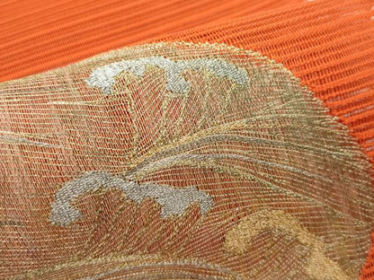 平和屋着物＊夏物 八寸名古屋帯 絽綴れ 立波文 金銀糸 正絹 逸品 CABF4617rv