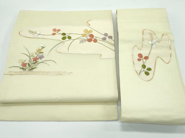 平和屋着物＊夏物 つけ帯 総刺繍 駒刺繍 秋草文 正絹 逸品 CABF4620rv
