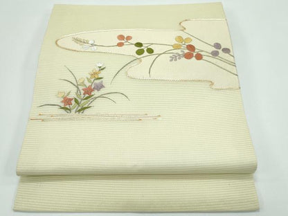 平和屋着物＊夏物 つけ帯 総刺繍 駒刺繍 秋草文 正絹 逸品 CABF4620rv