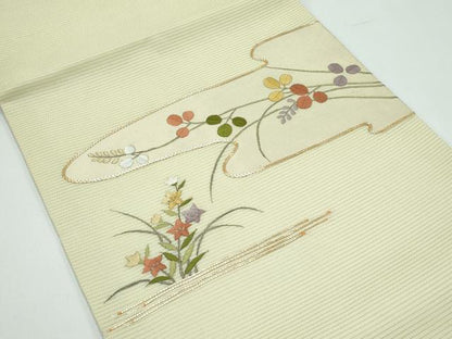 平和屋着物＊夏物 つけ帯 総刺繍 駒刺繍 秋草文 正絹 逸品 CABF4620rv
