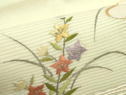 平和屋着物＊夏物 つけ帯 総刺繍 駒刺繍 秋草文 正絹 逸品 CABF4620rv